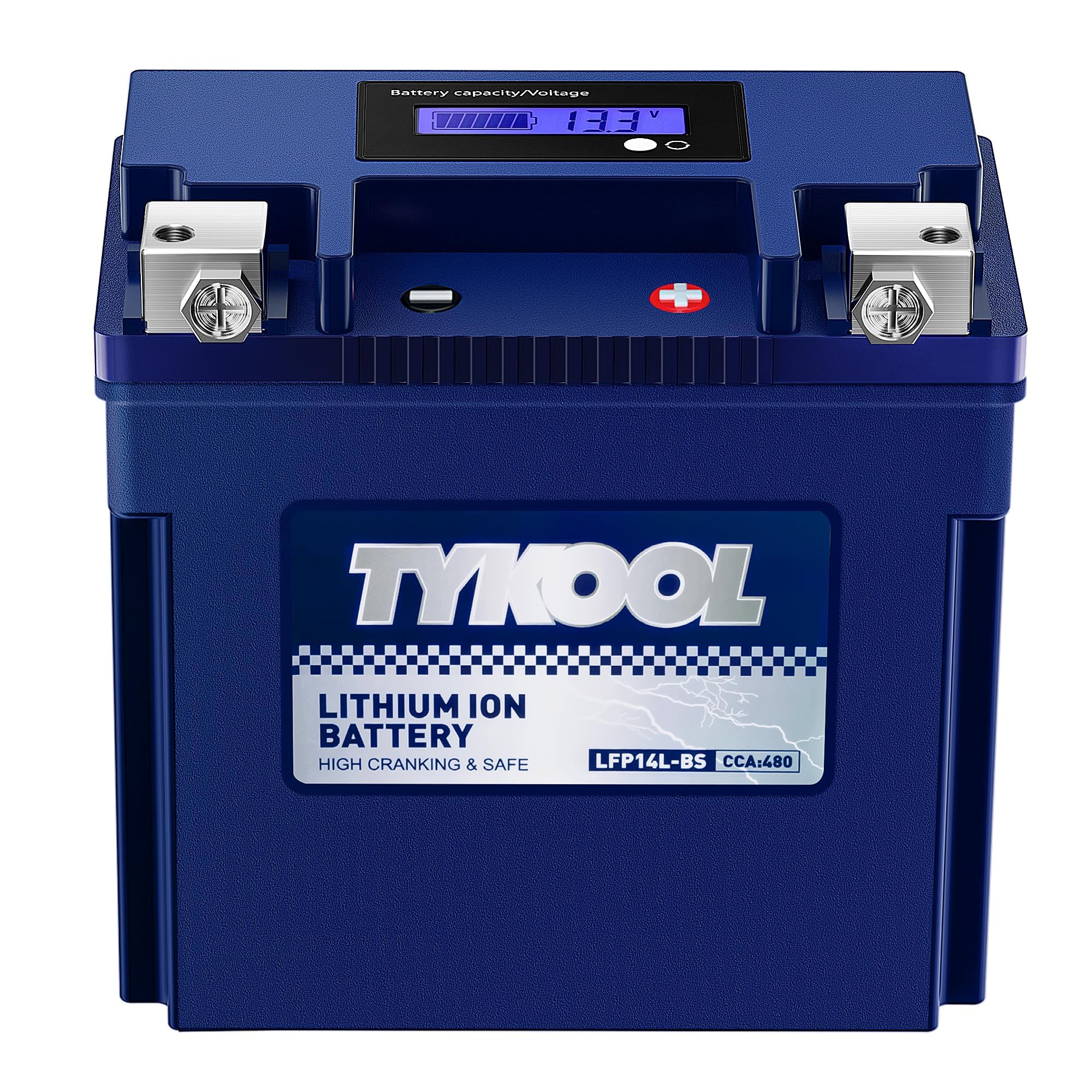 Tykool Ytx14L-Bs 3X Cranking Amps,5X Life, Lithium Lifepo4 Motorcycle Battery,12V 8Ah,480Cca,Digital Readout, Built In Bms,Power